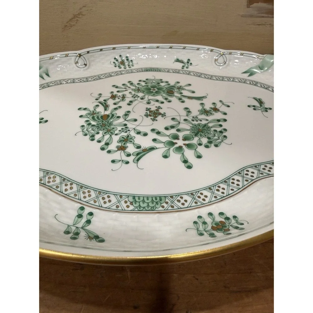 Herend Hungary Chinese Bouquet Green Oval Serving Platter 15.75 RARE